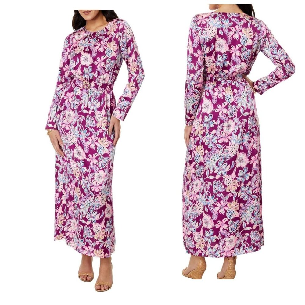 Lilly Pulitzer Leolynn Maxi Dress, Cherry Tropical Twist, Purple Floral, Size 14
